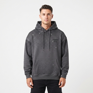 Sudadera con Capucha de Algodón 100% para Hombre, Gris Oscuro, con Pedrería, Estilo Oversize, Personalizada, para Venta al por Mayor, Sudadera Urbana - Product Image 1