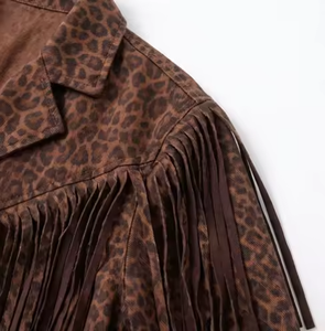 Chaqueta Personalizada Informal de Otoño Invierno, Transpirable, de Manga Larga, de Terciopelo de 850g, con Estampado de Leopardo, para Mamá e Hija, con Borlas - Product Image 6