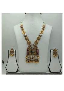 Elegante Conjunto de Collar Estilo Templo de Plata 925 con Colgante Tradicional Chapado en Oro y Pendientes a Juego para Bodas y Eventos Festivos - Product Image 3