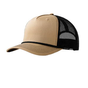 Khaki Black Mesh Trucker <b>Cap</b> 6-Panel Adjustable Fit Unisex Casual Style Spring Summer Breathable Fabric - Product Image 1
