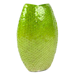 Vase en céramique fait à la main écologique brillant vert Capiz incrustation Style Art déco écailles motif finition émaillée pour les mariages décoratifs - Product Image 3