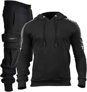 Ensemble de survêtement sportif décontracté pour homme, automne, chaud, deux pièces, tenue pour temps froid, mode, gym, 100% polyester, coupe-vent, uni, vêtements de loisirs - Product Image 1