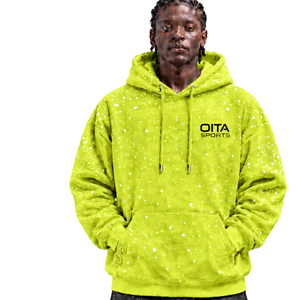 Sweat-shirt à capuche surdimensionné pour homme en molleton épais, imprimé moucheté vert lime, style streetwear décontracté, avec poche kangourou - Product Image 1