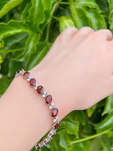 Natural Deep Red <b>Garnet</b> Tennis <b>Bracelet</b> Sterling Silver Adjustable January Birthstone Dainty Elegant Jewelry Gift For Her - Product Image 2