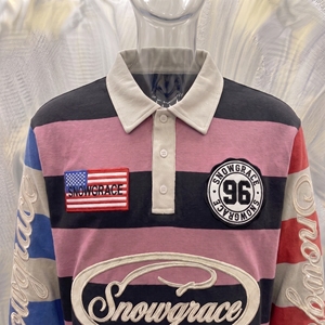 Snowgrace Short Striped Baseball Jersey V-neck Turn-down Collar Regular Fit Unisex Adults Spring Summer Breathable Embroidery - Product Image 6
