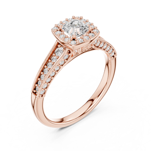 Anillo de compromiso clásico de oro rosa de 14 quilates con diamante de laboratorio de corte octogonal cuadrado y diamantes redondos pavimentados laterales para mujer - Product Image 4