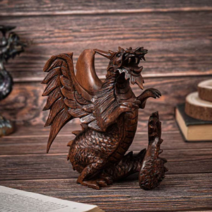 Sculpture de dragon de luxe en bois dur naturel, statue d'art de dragon personnalisée, fabricant de décoration de dragon chinois traditionnel en bois - Product Image 1