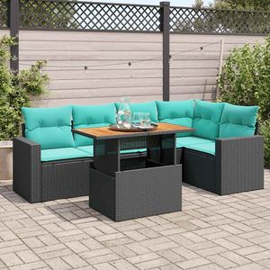 Ensemble de canapés de patio en polyrotin noir, 6 pièces, avec coussins, ensembles de jardin - Product Image 1