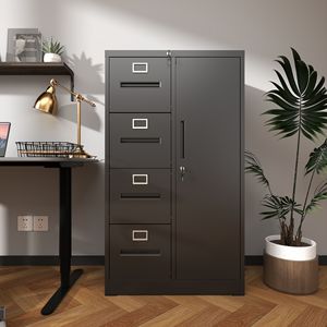 Armoire de classement verticale en métal avec serrure, casier à dossiers en acier avec 4 tiroirs et 1 porte pour l'école, le salon, la chambre - Product Image 4