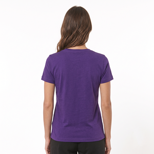 เสื้อยืดผู้หญิงสีม่วง เสื้อยืดผ้าฝ้ายเรียบๆ ไม่มีลาย สกรีนลายได้ตามต้องการ แขนสั้น คอวี - Product Image 2
