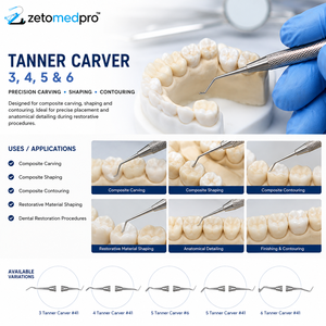 เครื่องมือแกะสลักและปรับรูปทรงวัสดุคอมโพสิตสแตนเลส Dental Tanner 3, 4, 5, 6 Carver สำหรับงานทันตกรรม OEM Zetomed Pro - Product Image 5