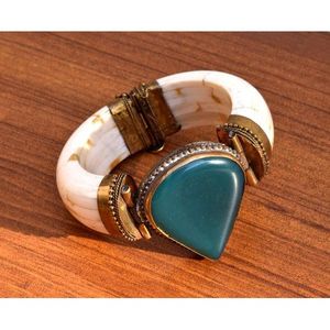 Pulseras de Hueso y Latón de Diseño, Brazaletes de Hueso y Latón Adornados con Ágata Natural - Product Image 3