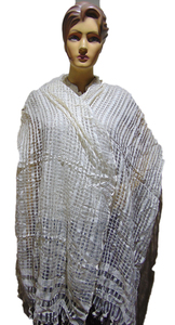 Élégant foulard long en soie transparente pour femme, jacquard à carreaux, accessoire de mode tissé, toutes saisons, blanc, fait main - Product Image 1
