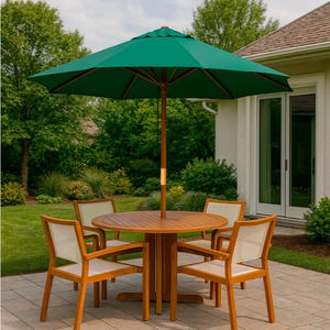 Luxury Teak Outdoor <b>Dining</b> <b>Set</b> <b>Round</b> Patio <b>Table</b> with Sling <b>Dining</b> Chairs and Umbrella Hole - Product Image 1