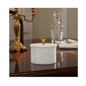 Elegante Caja Circular de Mármol con Tapa Metálica y Perilla, Tamaños Personalizables, para Joyería, Decoración de Mesa de Tocador - Product Image 2