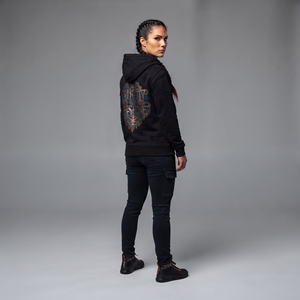 Sweat-shirt à capuche noir pour femme Twin City, en coton, avec logo imprimé, décontracté, pour l'automne, à manches longues, en tricot - Product Image 4