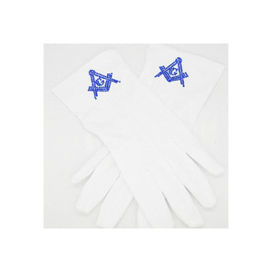 Gants Maçonniques de Maître Maçon Loge Bleue en Polyester avec Strass, Décoratifs pour les Cérémonies, Motif Équerre et Compas, Vente en Gros OEM - Product Image 5
