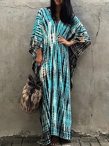 Vestido Maxi Boho Tie Dye con Cuello en V, Manga Tres Cuartos, Corte Holgado, Vestido Casual de Verano, Tejido Transpirable - Product Image 5