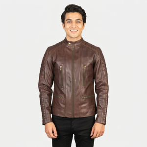 Veste en cuir véritable pour homme, coupe slim, qualité supérieure, design 100% personnalisé, fermeture éclair sur le devant, poches latérales, veste légère pour homme - Product Image 5