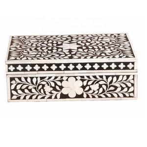 Caja de incrustaciones de hueso con patrón Floral azul marino de alta calidad, caja de joyería decorativa con incrustaciones de hueso, organizador, caja de almacenamiento de joyería con incrustaciones de hueso - Product Image 4