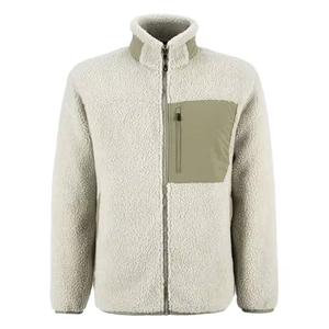 Men's <b>Fleece</b> Jacket Solid Color Stand Collar <b>Zipper</b> Closure Casual Winter Wear Polyester/Cotton Material Regular Fit Embroidery - Product Image 6