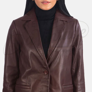 Women <b>Maroon</b> Real Leather Blazer Jacket Slim Fit Premium Sheepskin Formal Casual Business Outerwear Fashionable <b>Coat</b> - Product Image 6