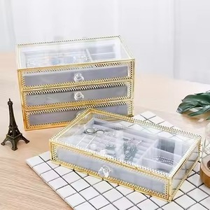Minimalist Metal & Glass Jewelry Box Modern Trinket Storage Case for Rings Earrings Necklace Bracelet <b>Bedroom</b> <b>Vanity</b> - Product Image 1