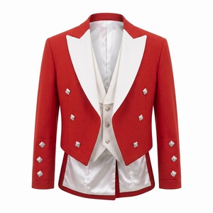 Chaqueta Roja Prince Charlie para Hombre con Solapas Blancas y Botones Plateados, Traje Escocés Formal - Product Image 4