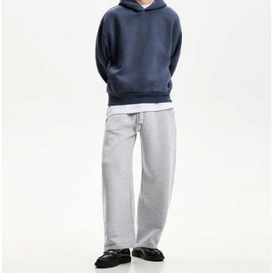 Pantalon de survêtement gris pour homme avec taille élastique et cordon de serrage, poches latérales, style décontracté, tricoté mi-lourd, style automne - Product Image 2