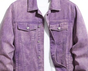 Veste en jean pour homme, classique, boutonnée, bleu uni, coton, décontractée, poches déchirées - Product Image 3