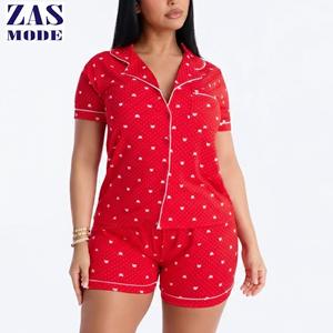 Ensemble de pyjama pour femmes de haute qualité, col en V, fermeture à cordon, manches courtes, shorts, séchage rapide, toutes saisons, 2 pièces, vêtements de maison - Product Image 1