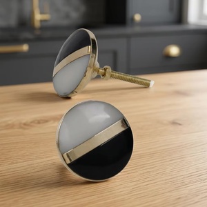 Modern Ivory Bone Horn Brass Wood Knob with <b>Gold</b> Stripe and Brass <b>Pull</b> for Wardrobe Dresser <b>Drawer</b> & Bedroom Cabinet - Product Image 1