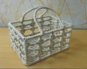 Panier de rangement en macramé en fer et jute fait main, écologique, tressé à la main en corde de coton, organisateur de cuisine et de bureau, style bohème pour fruits - Product Image 6