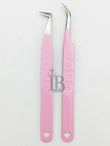 Eyelash Extensions Tweezers Tweezers For Eyelash Extension <b>Mink</b> <b>Lashes</b> 45 Degree Boot Volume Pink Heart Eyelash Tweezers - Product Image 3