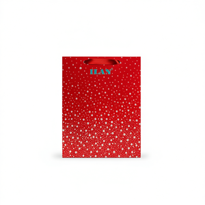 Borsa Regalo ILAN M 26x32x10cm con Motivo a Stelle Rosso Oro Argento - Product Image 1