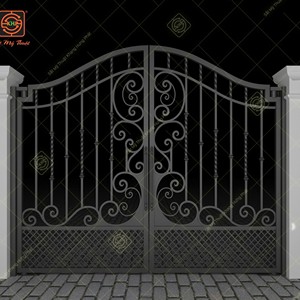 Portail double battant en fer forgé traditionnel KHP, commande manuelle, revêtement poudré, durable, pour usage extérieur - Product Image 3