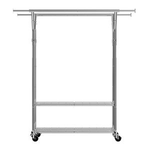 Appendiabiti su Ruote Regolabile in Altezza con 2 Aste Appendiabiti e 2 Ripiani Portaoggetti, Capacità di Carico 120 kg - Product Image 1