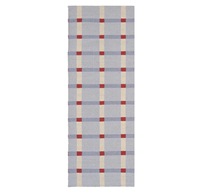 Tapis en laine fait main de luxe HARI ENTERPRISES HE483, motif à carreaux bleu doux, tissage plat, dos réversible, épaisseur moyenne, pour salon