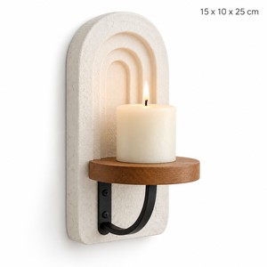 เชิงเทียนติดผนังไม้มะม่วงปูนปลาสเตอร์ - งานฝีมือขายส่งของตกแต่งบ้าน - Product Image 1
