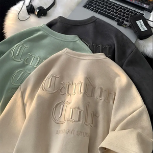 T-shirt Homme Personnalisé Coupe Ample Manches Courtes en Jersey de Coton Vintage Délavé à l'Acide Couleur Unie Effet Gaufre Série Texture Été 2023 320g - Product Image 6