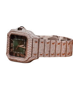 Reloj de lujo unisex con diamantes, caja cuadrada, números romanos analógicos, correa de acero inoxidable, cierre desplegable, movimiento de cuarzo, 41 mm - Product Image 2
