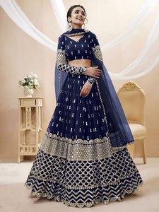 Navy Blue Georgette <b>Lehenga</b> Choli Embroidered Dupatta Women Party Ethnic Dress - Product Image 2