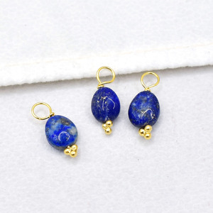 Natural Lapis Lazuli Tumble Pendant Smooth 8 to 10mm Gemstone <b>Charm</b> Dainty Necklace Earring Jewelry - Product Image 1