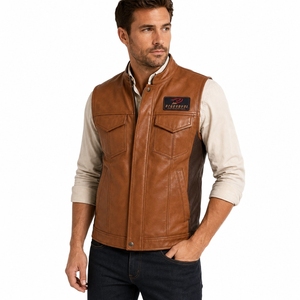 <b>Men</b> <b>Leather</b> <b>Vest</b> Classic <b>Leather</b> Motorcycle Waistcoat Durable Genuine <b>Leather</b> Comfortable Sleeveless Outerwear Factory Direct - Product Image 1