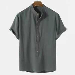 Wholesale <b>Summer</b> Custom Comfortable Causal Breathable Mens <b>Shirt</b> Cotton Linen Short Sleeve <b>Shirts</b> - Product Image 1