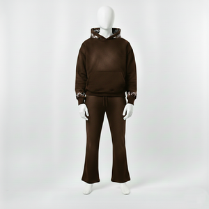 ชุดเซ็ตเสื้อฮู้ดดี้ผ้าฝ้ายคุณภาพสูงแบบสั่งทำพิเศษสำหรับผู้ชาย พร้อมกางเกงขายาวไซส์ใหญ่ ชุดเสื้อสเวตเชิ้ตและกางเกงวอร์มแบบฟอกสี ชุดแทรคสูทผู้ชาย - Product Image 5