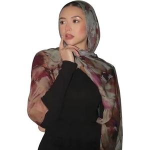 Floral Chiffon Hijab Digital <b>Print</b> Breathable Spring Summer <b>Islamic</b> Scarf Adult Women Headwear - Product Image 1