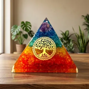 Pyramide d'orgone à sept chakras, générateur d'énergie en cristal teinté multicolore, guérison par le Reiki, pyramide d'orgonite, méditation spirituelle - Product Image 2