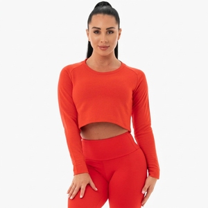 Custom Women Premium Solid Knitted Cropped Jersey Long Sleeve Crew Neck <b>Sweatshirt</b> Soft Cotton Blend Casual <b>Gym</b> Streetwear - Product Image 2