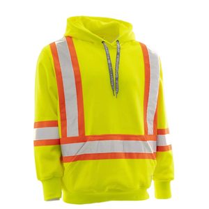 Men's <b>Hi</b> <b>Vis</b> Yellow <b>Hoodie</b> Reflective Striped Pullover Sweatshirt with Pocket Drawstring - Product Image 1